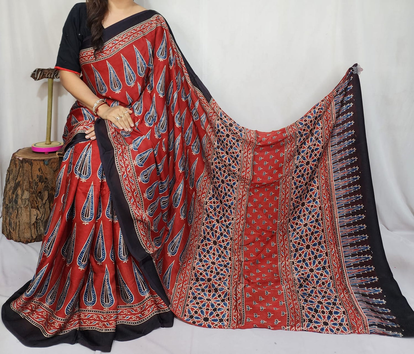 Ajrakh Modal Silk Saree