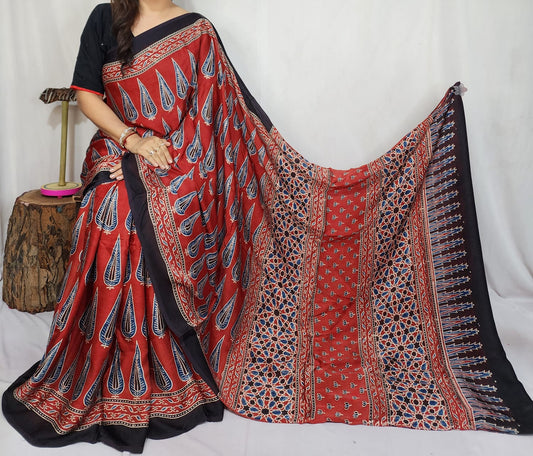Ajrakh Modal Silk Saree
