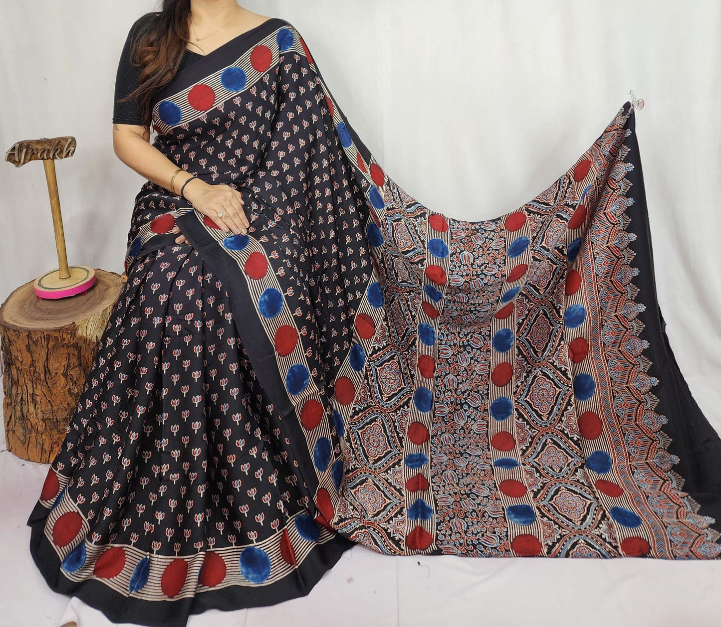 Ajrakh Modal Silk Saree
