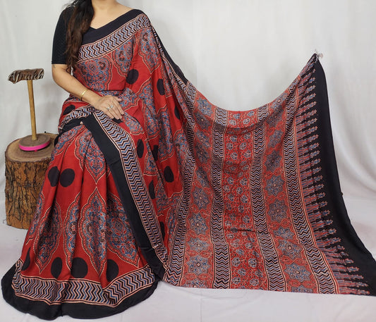 Ajrakh Modal Silk Saree
