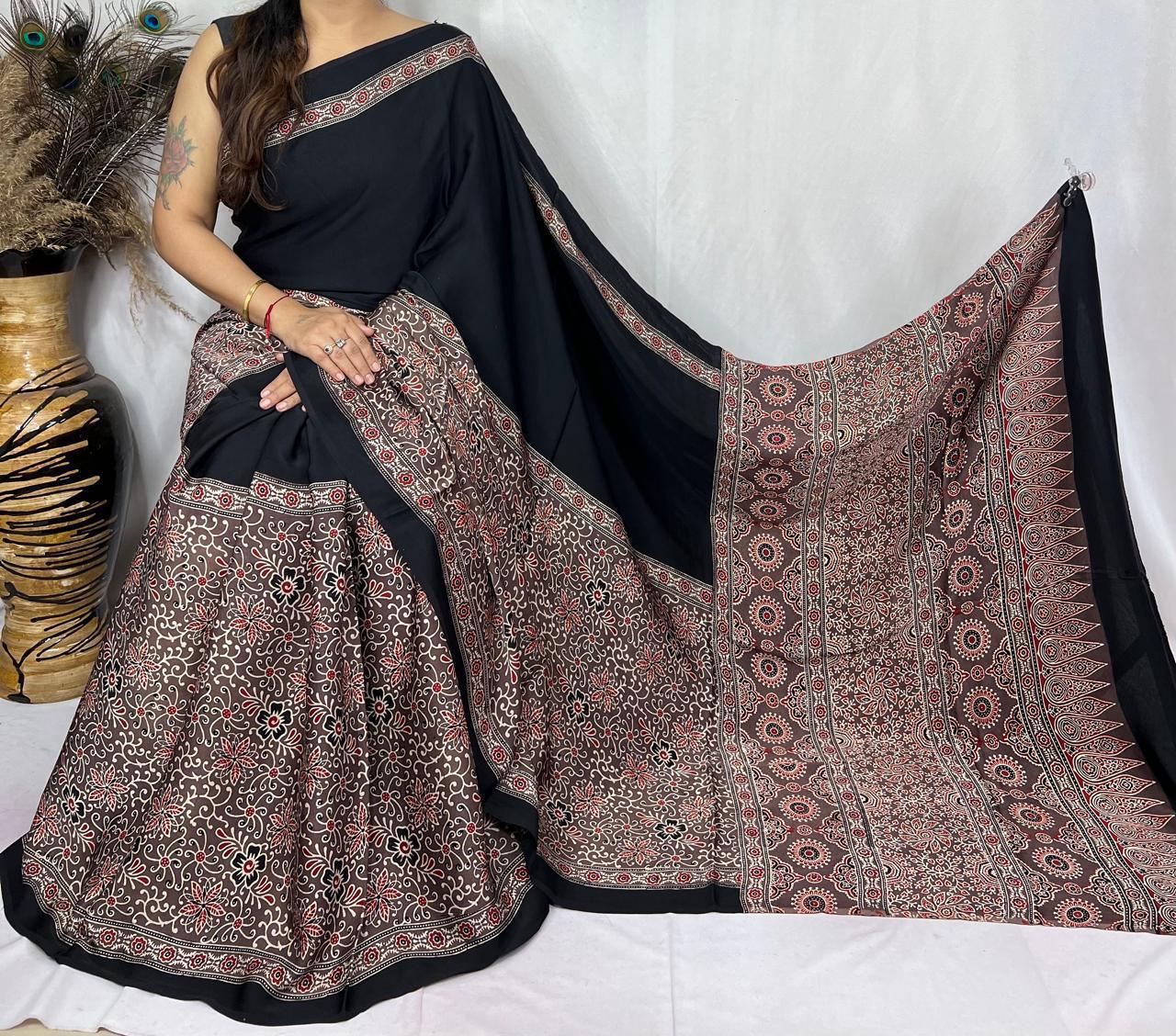 Ajrakh Modal Silk Saree