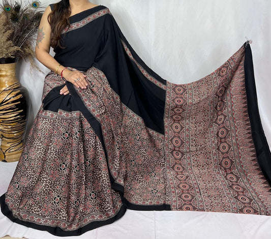 Ajrakh Modal Silk Saree