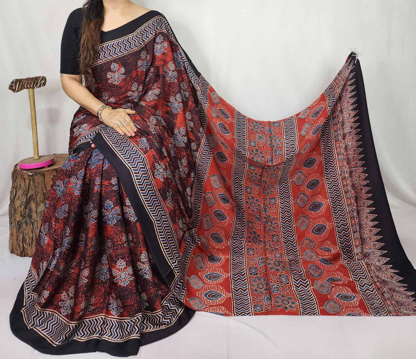 Ajrakh Modal Silk Saree