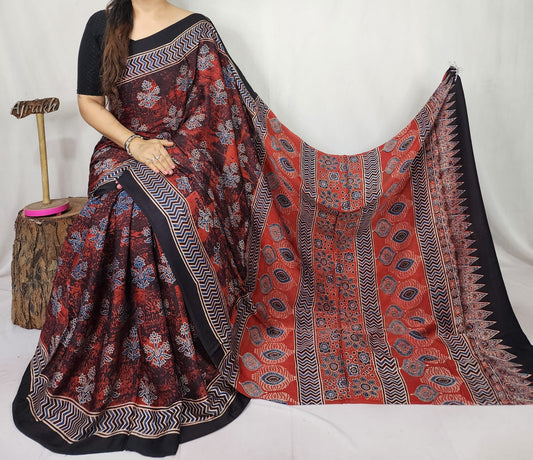 Ajrakh Modal Silk Saree