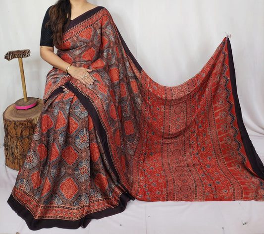 Ajrakh Modal Silk Saree
