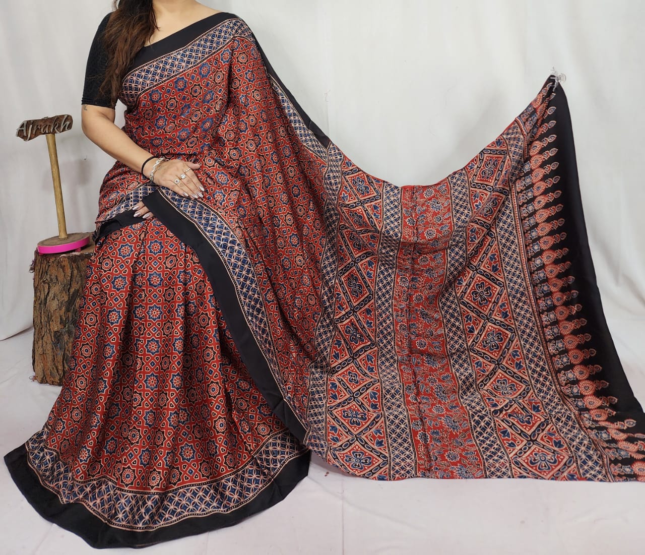 Ajrakh Modal Silk  Saree