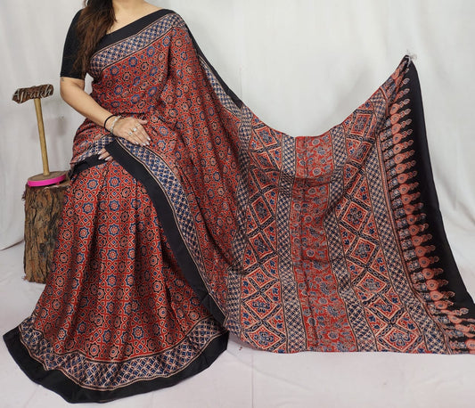 Ajrakh Modal Silk  Saree