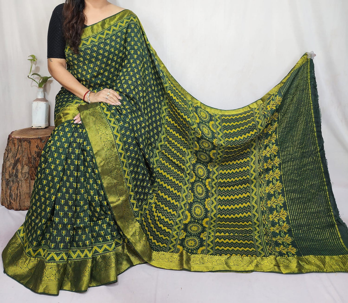 Ajrakh Dola Silk Saree