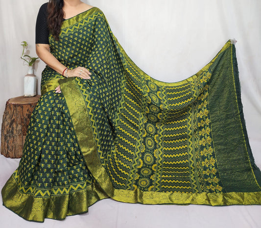 Ajrakh Dola Silk Saree