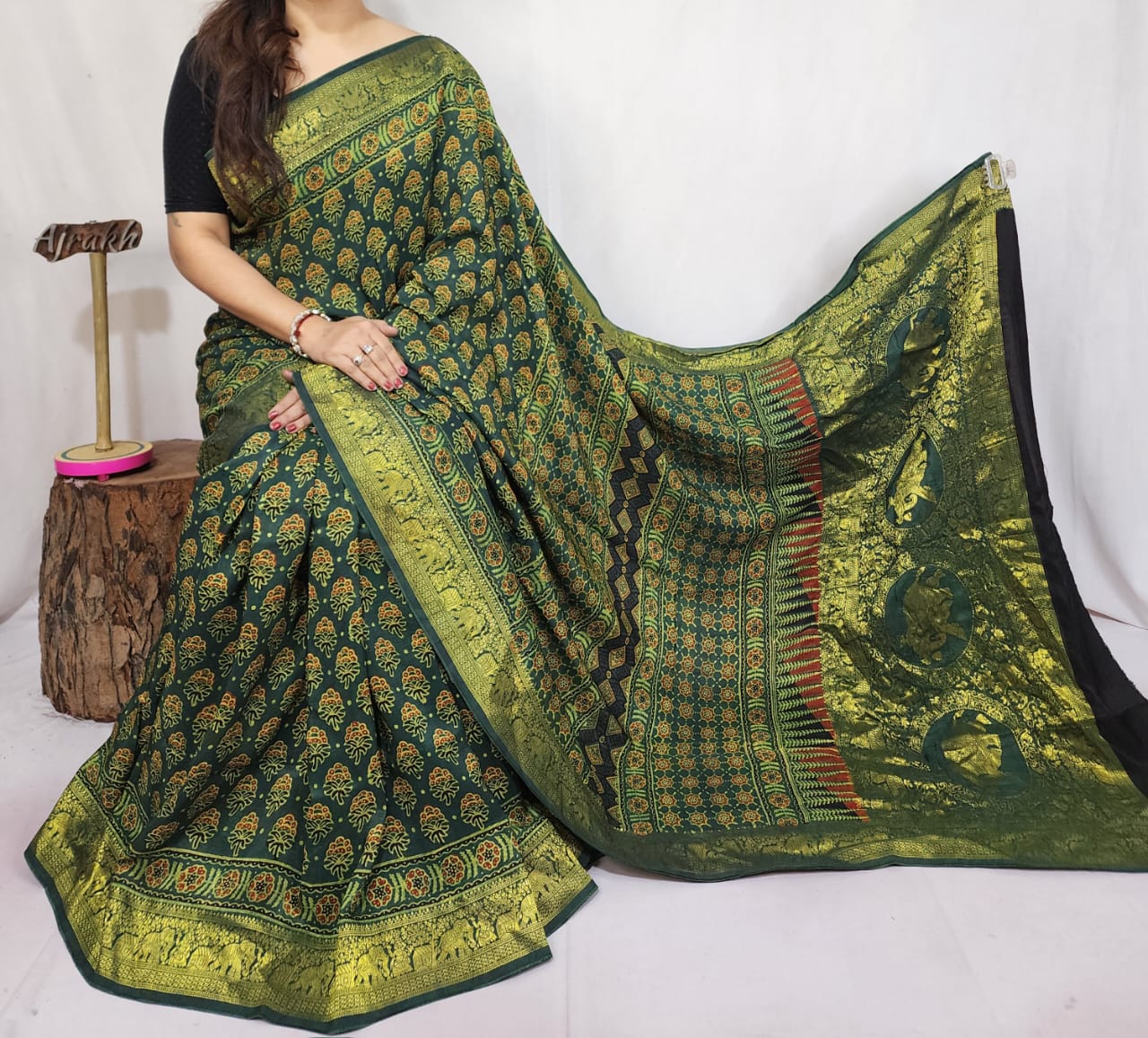 Ajrakh Dola Silk Saree
