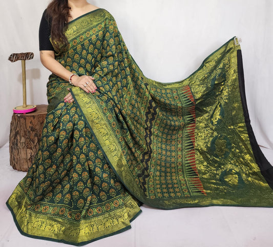 Ajrakh Dola Silk Saree