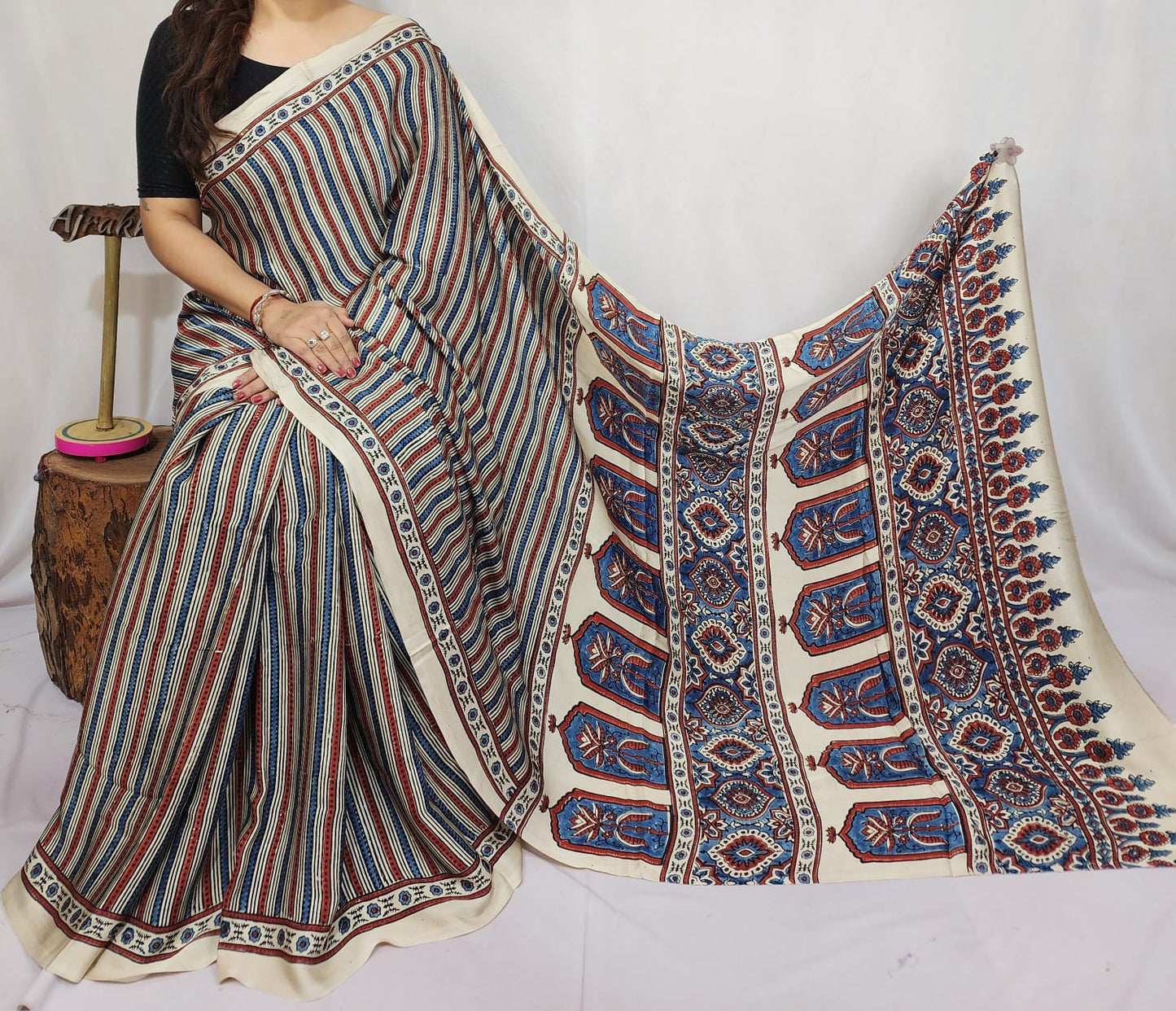 Ajrakh Modal Silk Saree