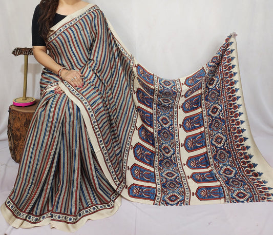 Ajrakh Modal Silk Saree