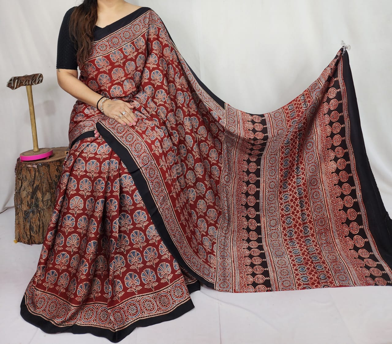 Ajrakh Modal Silk Saree