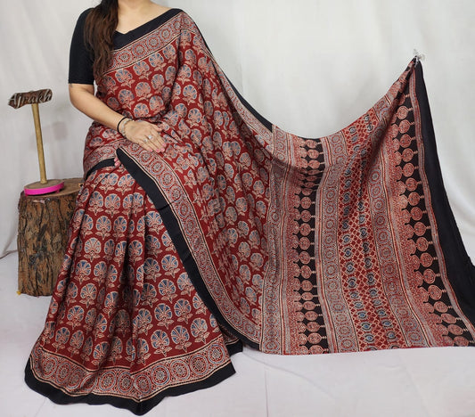 Ajrakh Modal Silk Saree