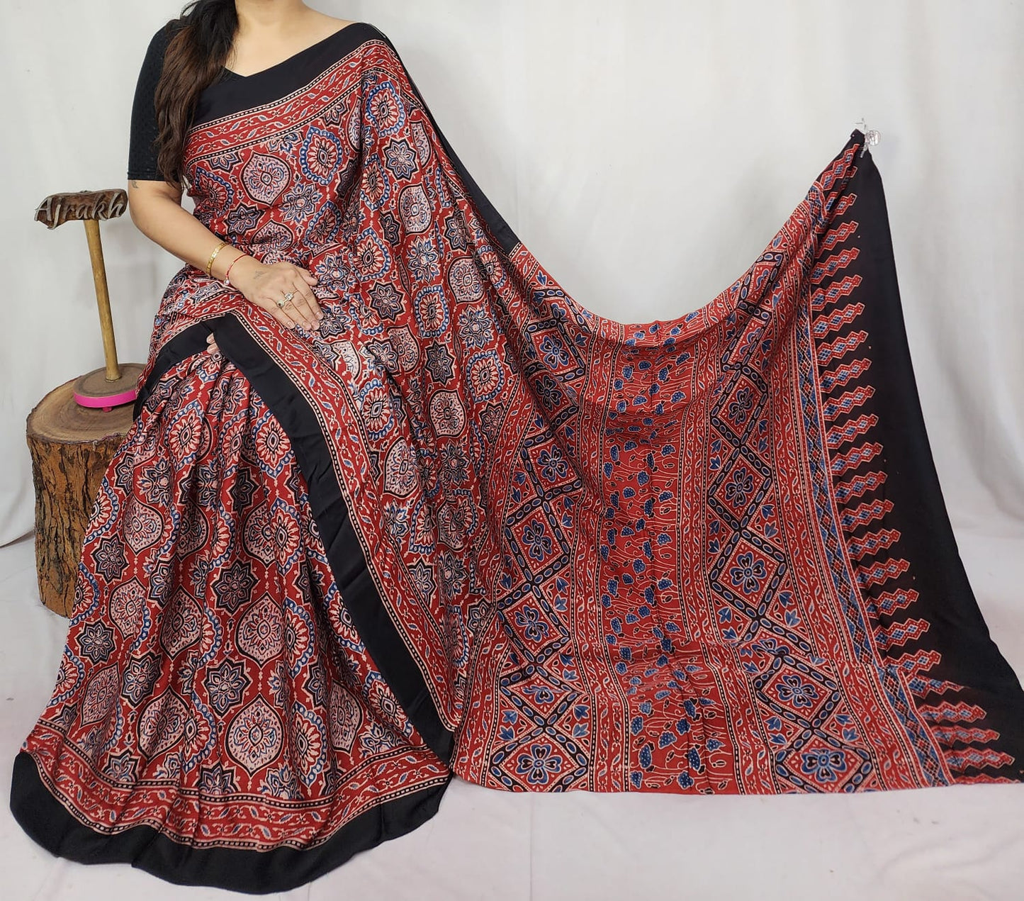 Ajrakh Modal Silk Saree