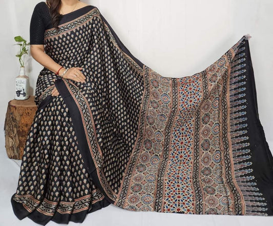 Ajrakh Modal Silk Saree