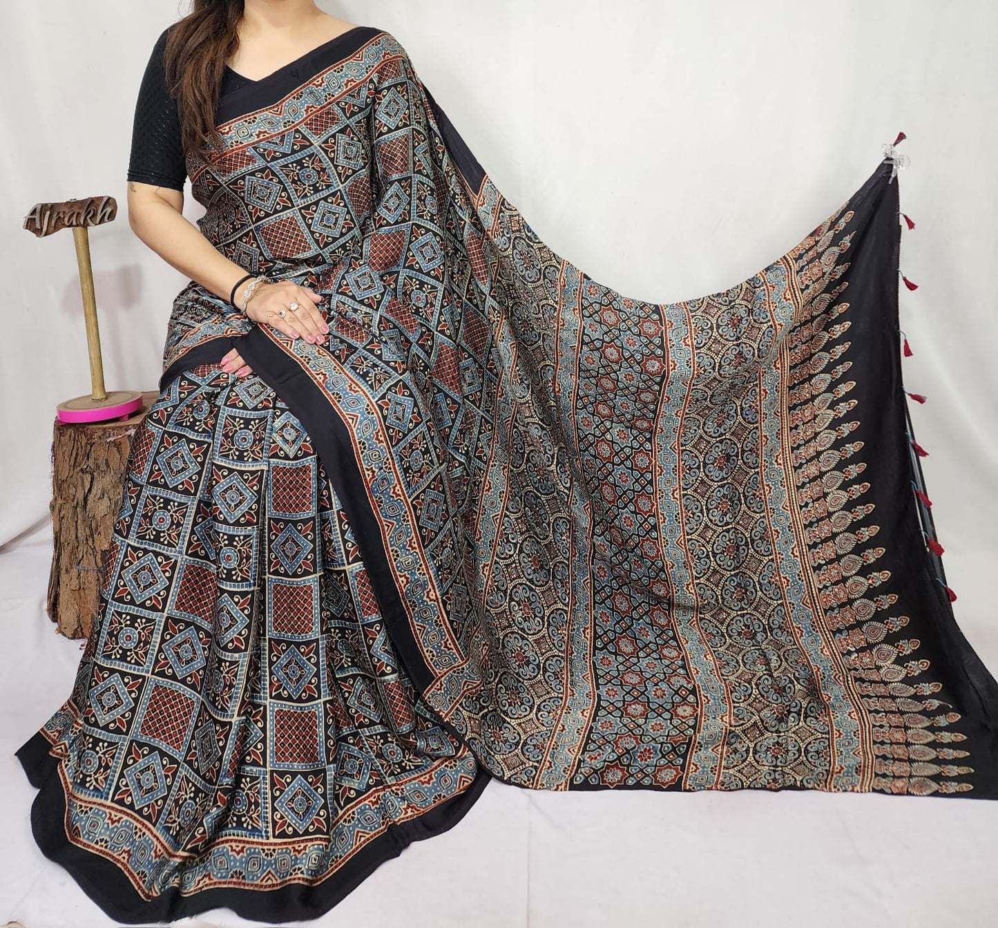 Ajrakh Modal Silk Saree