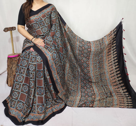 Ajrakh Modal Silk Saree