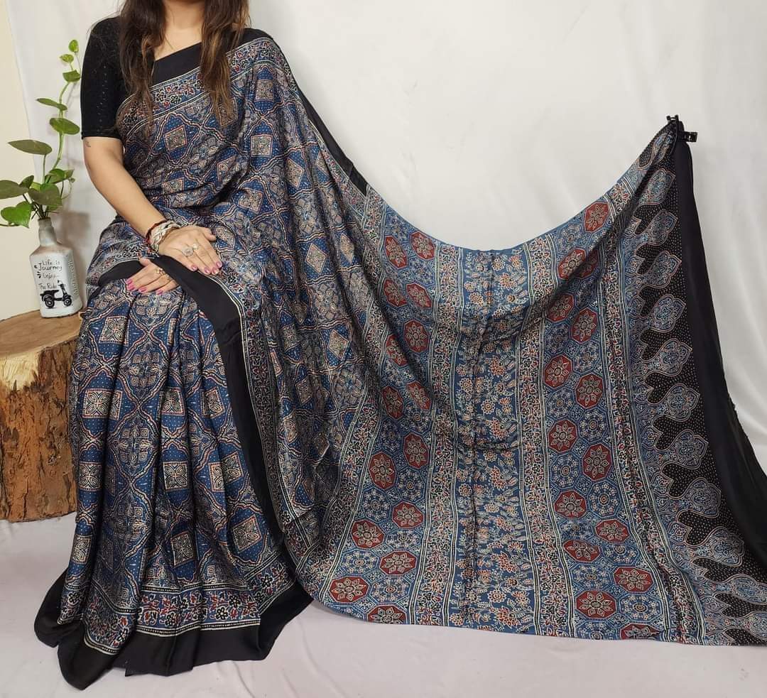 Ajrakh Modal Silk Saree