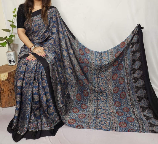 Ajrakh Modal Silk Saree