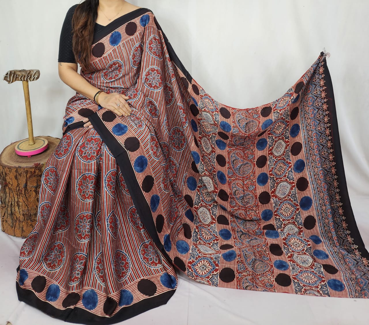 Ajrakh Modal Silk Saree