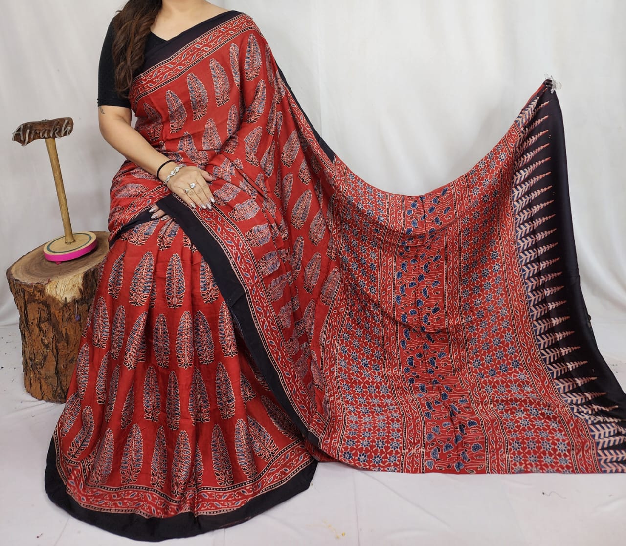 Ajrakh Modal Silk Saree
