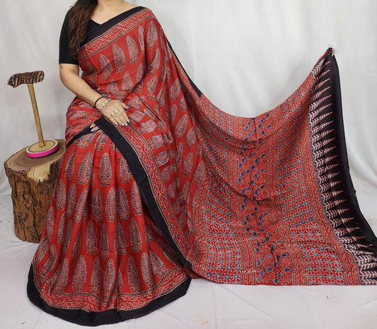 Ajrakh Modal Silk Saree