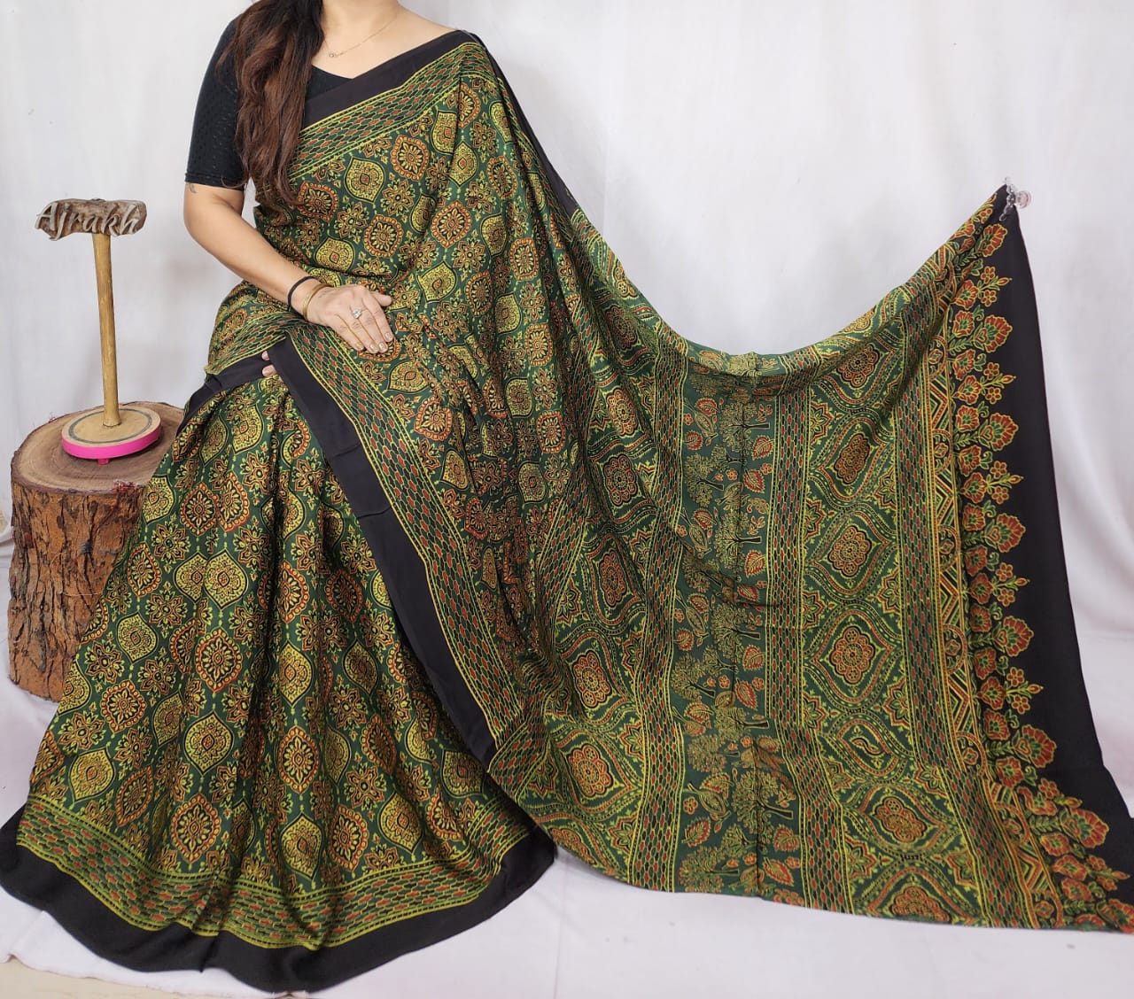 Ajrakh Modal Silk Saree