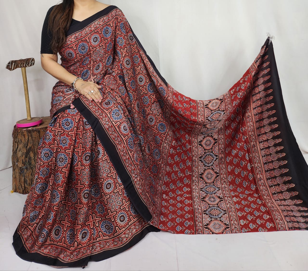 Ajrakh Modal Silk Saree
