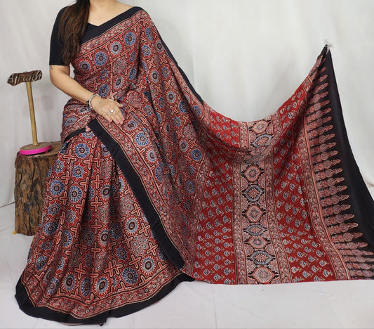 Ajrakh Modal Silk Saree