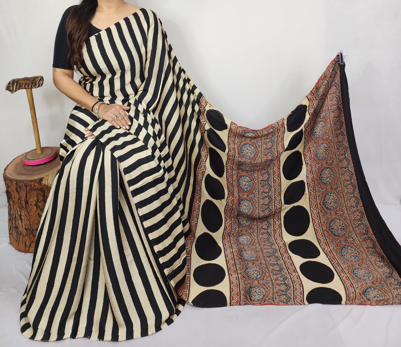 Ajrakh Modal Silk Saree