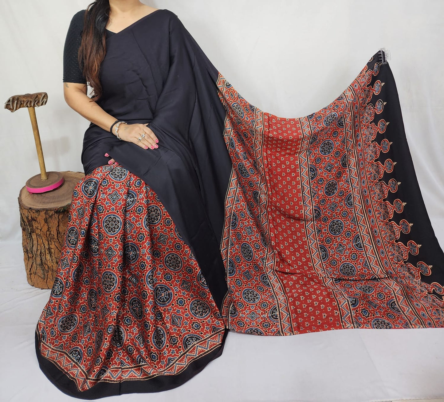 Ajrakh Modal Silk Saree