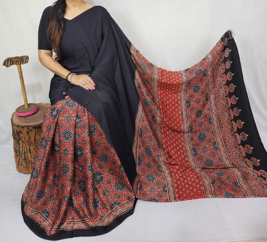 Ajrakh Modal Silk Saree