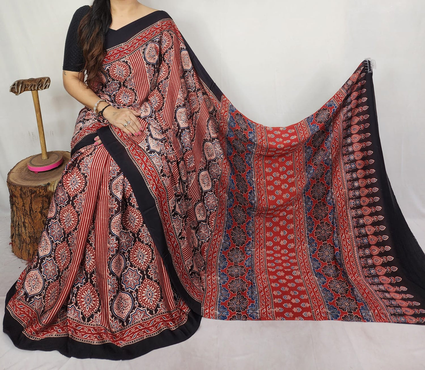 Ajrakh Modal Silk Saree