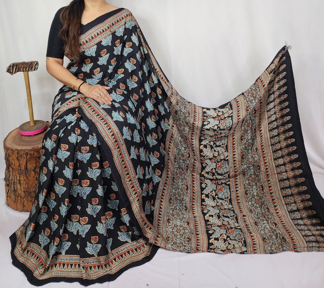 Ajrakh Modal Silk Saree