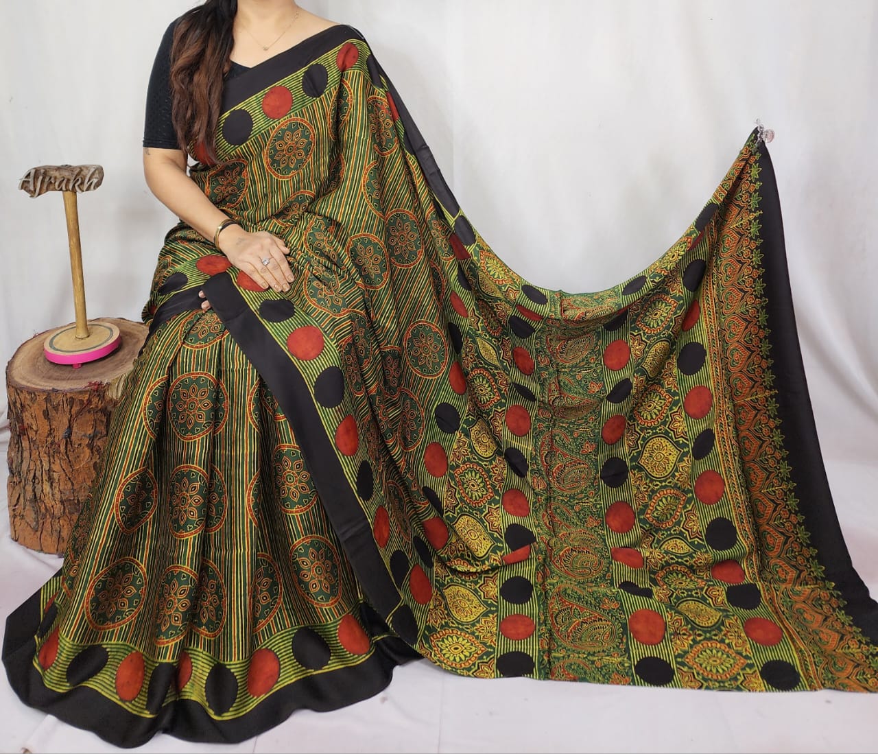 Ajrakh Modal Silk Saree