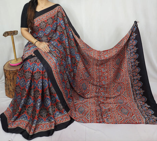 Ajrakh Modal Silk Saree