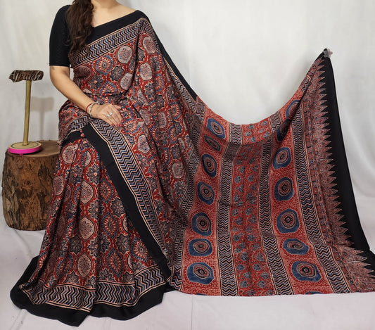 Ajrakh Modal Silk Saree