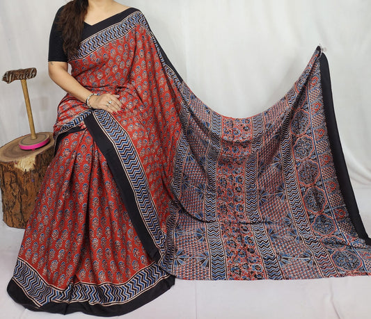 Ajrakh Modal Silk Saree