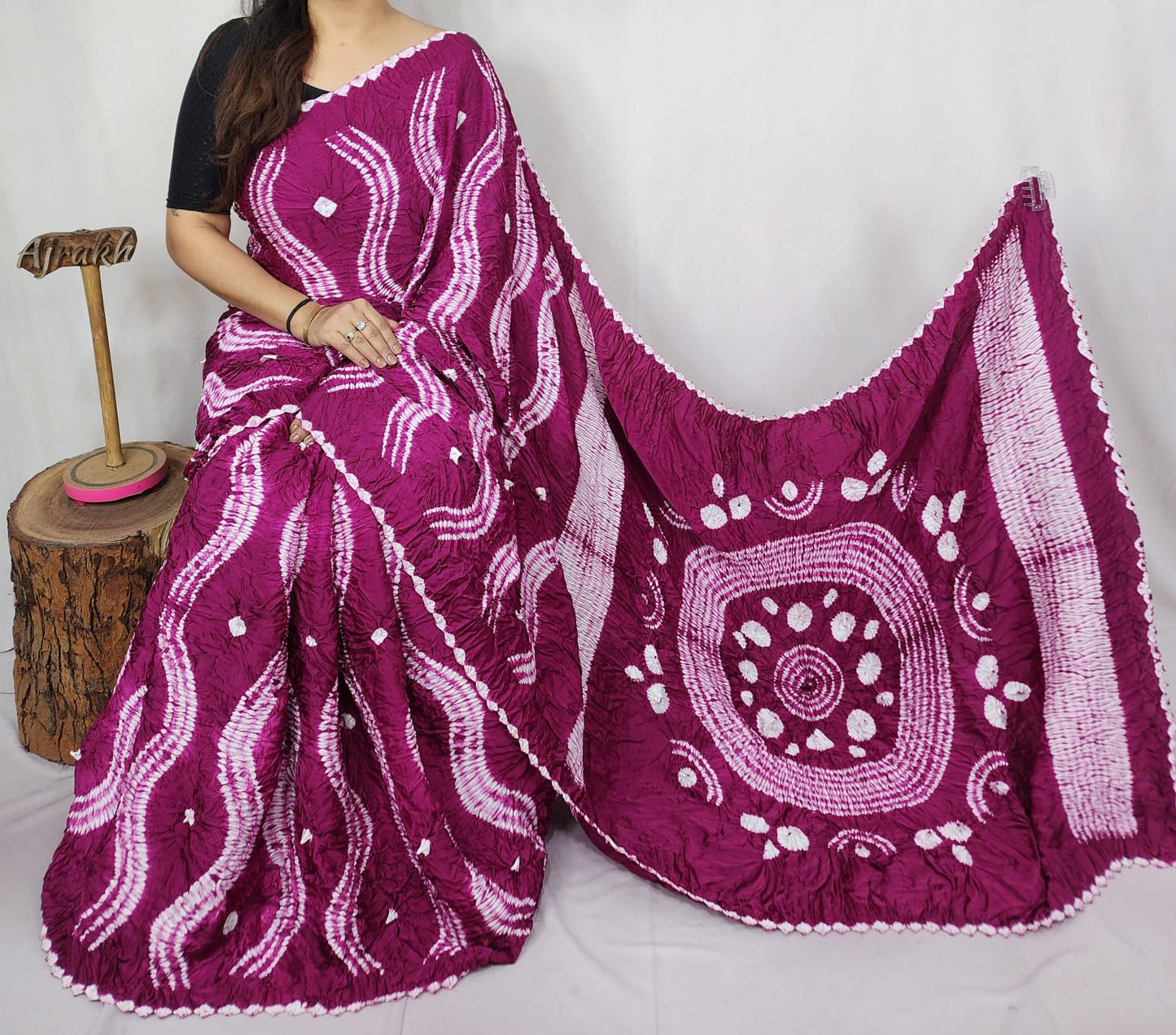 Modal Needle Shibori Saree (Magenta)