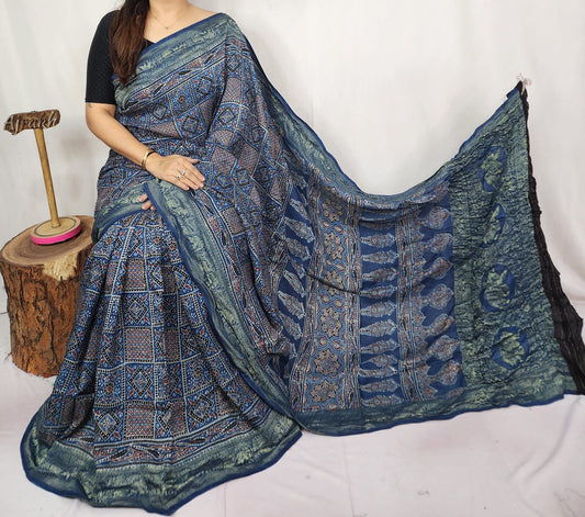 Ajrakh Dola Silk Saree