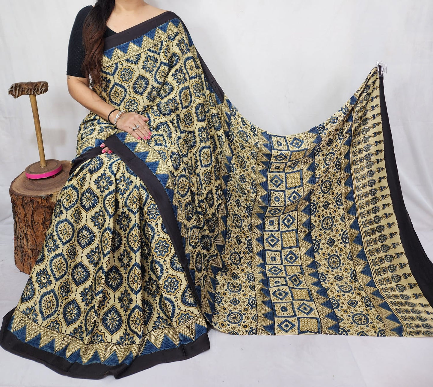 Ajrakh Modal Silk Saree