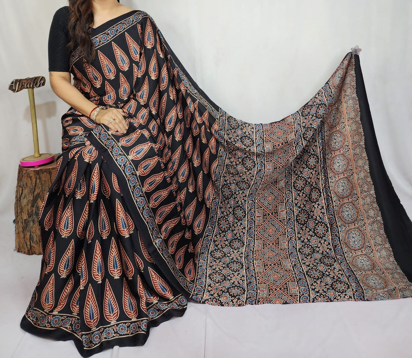 Ajrakh Modal Silk Saree