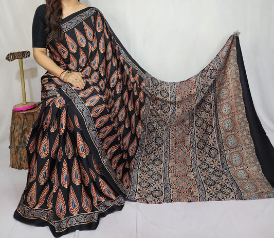 Ajrakh Modal Silk Saree