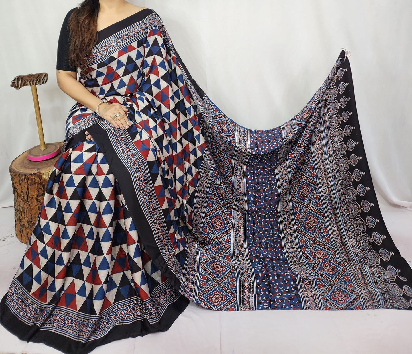 Ajrakh Modal Silk Saree