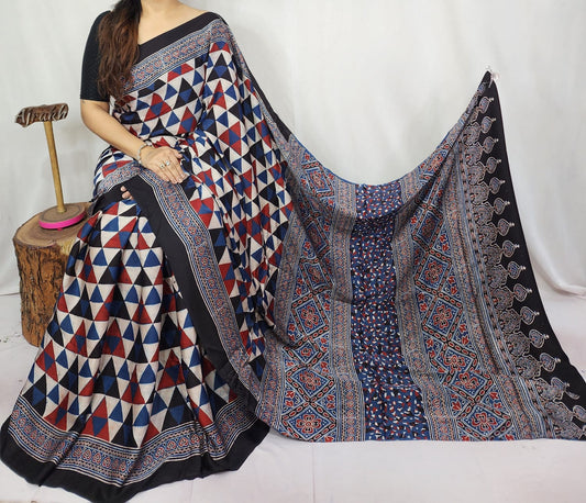 Ajrakh Modal Silk Saree