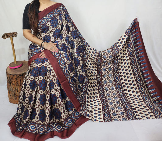 Ajrakh Modal Silk Saree