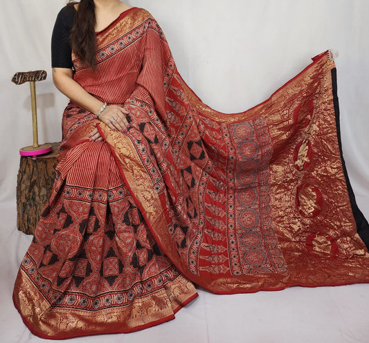 Ajrakh Dola Silk Saree