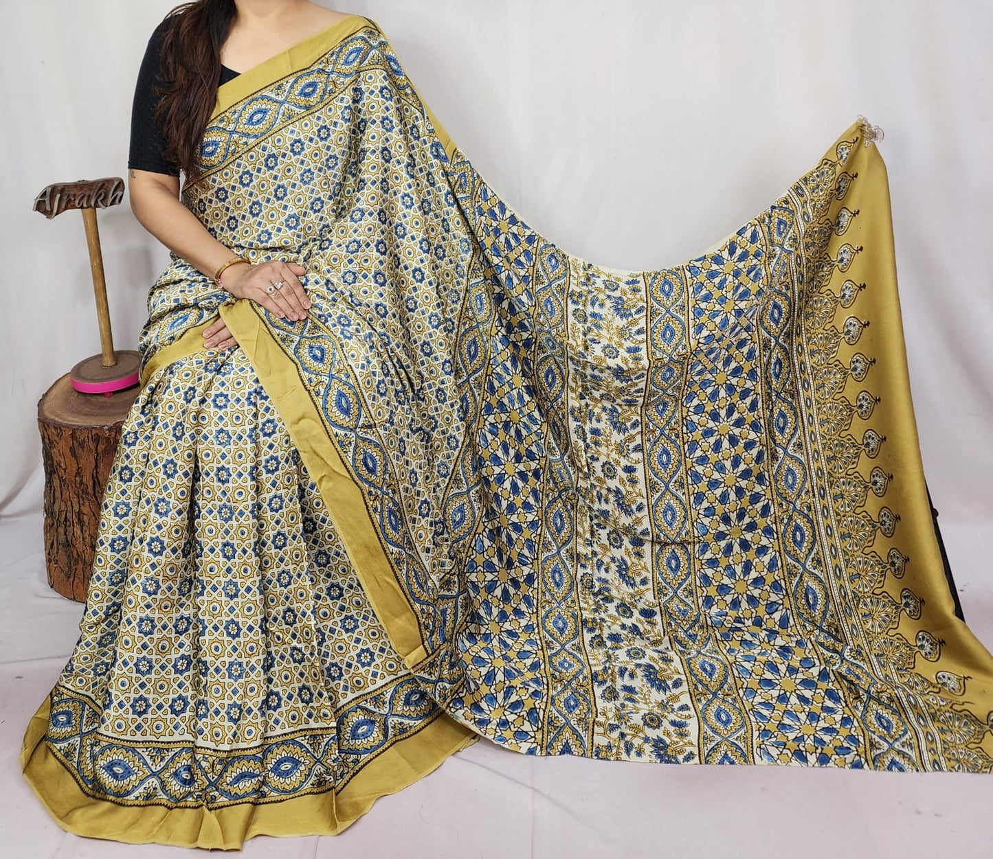 Ajrakh Modal Silk Saree